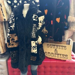 Olympia Animal Print Panels Viintage Faux Fur Coat